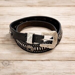 VINTAGE!!🔥 1996 Noona Belt Co Black Leather Western Texas Stars Size 32